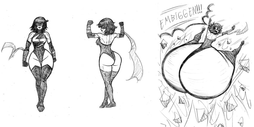 1girls 2d_(artwork) ass ass_expansion big_ass big_butt black_and_white butt_expansion elasticity expansion female female_only frogwalker giant_ass gigantic_ass heroine huge_ass huge_butt hyper_ass hyper_butt kamala_khan large_ass large_butt leotard marvel marvel_comics mask masked_female monochrome ms._marvel_(carol_danvers)_(cosplay) shapeshifting superheroine thong_leotard