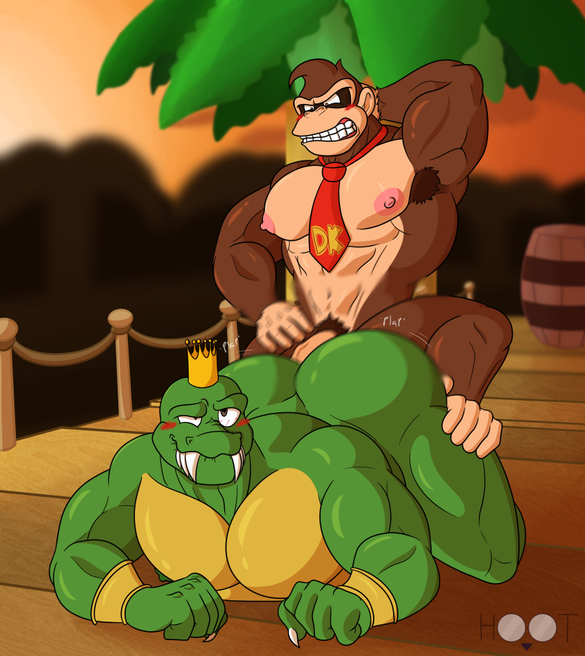 2boys abs absurd_res anal anal_sex anthro ape armpit_hair artist_logo artist_name ass bara beefy belly big_butt blush body_fur body_hair brown_eyes brown_fur claws crocodile crocodilian crocodylid crown dg254 digital_media_(artwork) donkey_kong donkey_kong_(series) duo erection gay gay_sex genitals gorilla green_skin haplorhine hi_res hoot_(owl_logo) humanoid_genitalia humanoid_penis jungle k_rool kremling male male/male male_nipples male_only male_pubic_hair mammal masculine mature_male muscles muscular_anthro muscular_male necktie nintendo nude_male pecs penetration penis penis_in_anus primate reptile scalie sex sharp_teeth solo super_smash_bros. teeth thrusting veiny_penis video_games