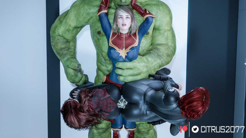 1boy 3boys 3d 3d_(artwork) 3girls avengers big_ass big_breasts big_penis black_widow_(marvel) blender blonde_hair captain_marvel carol_danvers citrus2077 clothed clothed_female_nude_male collaborative_sex cooperative_buttjob elizabeth_olsen female foursome green-skinned_male green_skin hotdogging huge_cock hulk hulk_(series) human light-skinned_female light_skin male marvel marvel_cinematic_universe marvel_comics monster_cock multiple_boys mutant_(marvel) natasha_romanoff red_hair s.h.i.e.l.d. scarlet_witch scarlett_johansson superhero tagme teamwork thigh_sex wanda_maximoff x-men