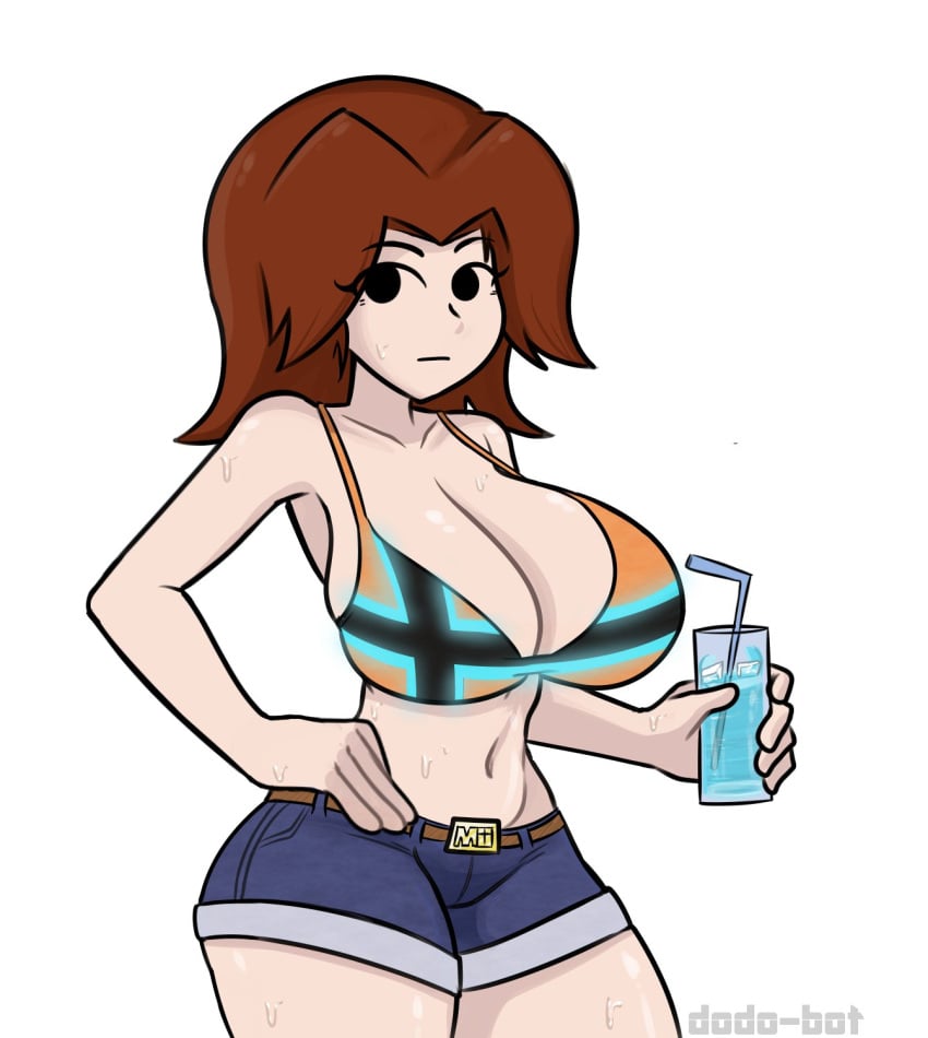 alternate_version_available booty_shorts bra dodo-bot hand_on_hip mii mii_gunner mii_gunner_(smash_4) mob_face nintendo o_o super_smash_bros. super_smash_bros._ultimate sweat sweating