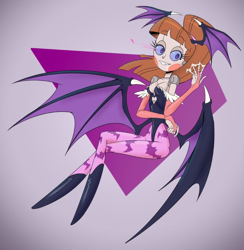 1girls bat_wings cosplay darkstalkers emmy_the_robot female female_only fluids flying full_body head_wings molly_the_nandroid morrigan_aensland morrigan_aensland_(cosplay) robot_girl stradivarius succubus wings