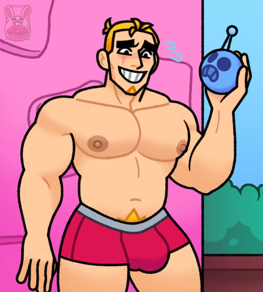 1boy bara big_muscles blonde_hair brawl_stars bulge facial_hair fingers gay genitals grom_(brawl_stars) heart hi_res looking_at_viewer male male_focus male_only male_pubic_hair manly naked navel nipples nude nude_male ornyrabi77 pecs pubic_hair red_underwear scar short_hair smile solo solo_male standing sweatdrop teeth the_ornyrabi77 therabit thighs underwear underwear_only upper_body veiny_penis very_short_hair video_games wall