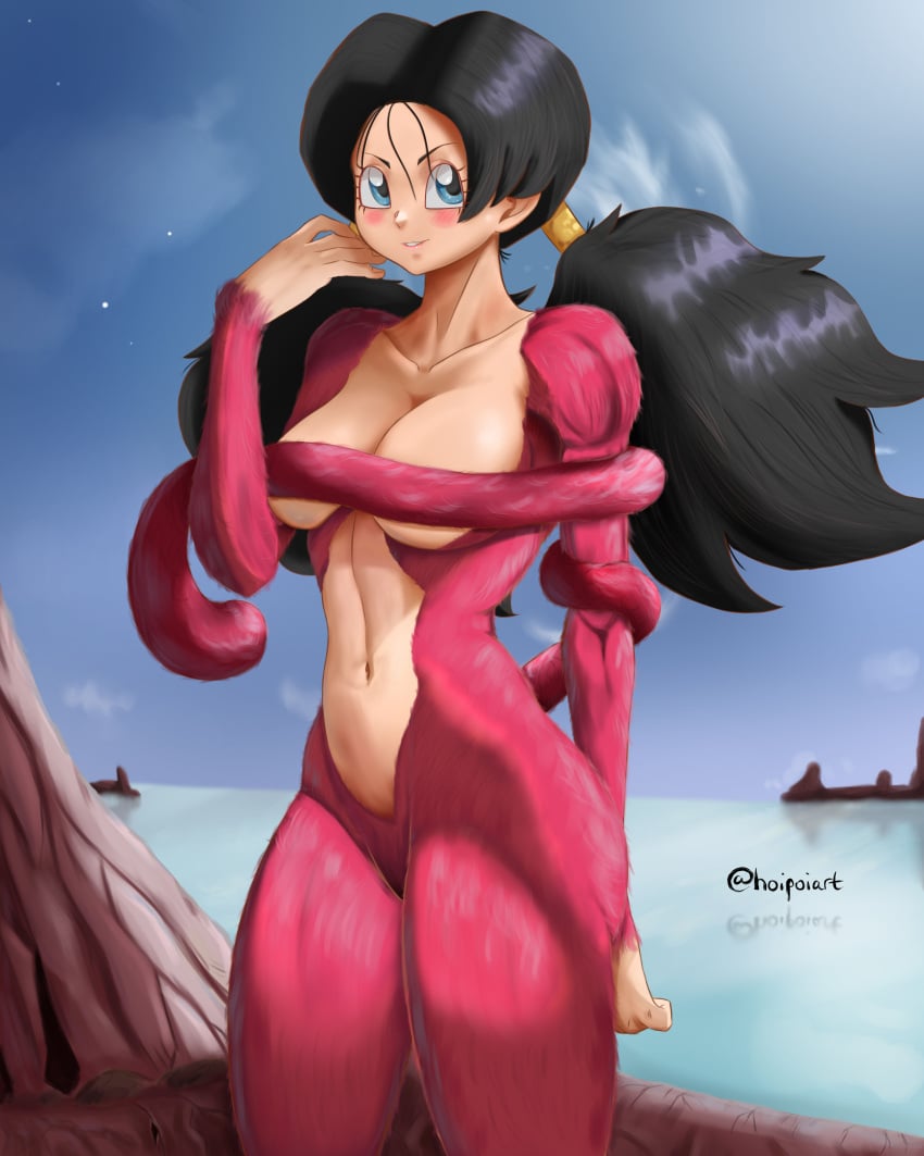 1girls ass big_breasts black_hair blue_eyes breasts dragon_ball dragon_ball_gt dragon_ball_z female fur hoipoiart pigtails red_hair super_saiyan_4 tail videl