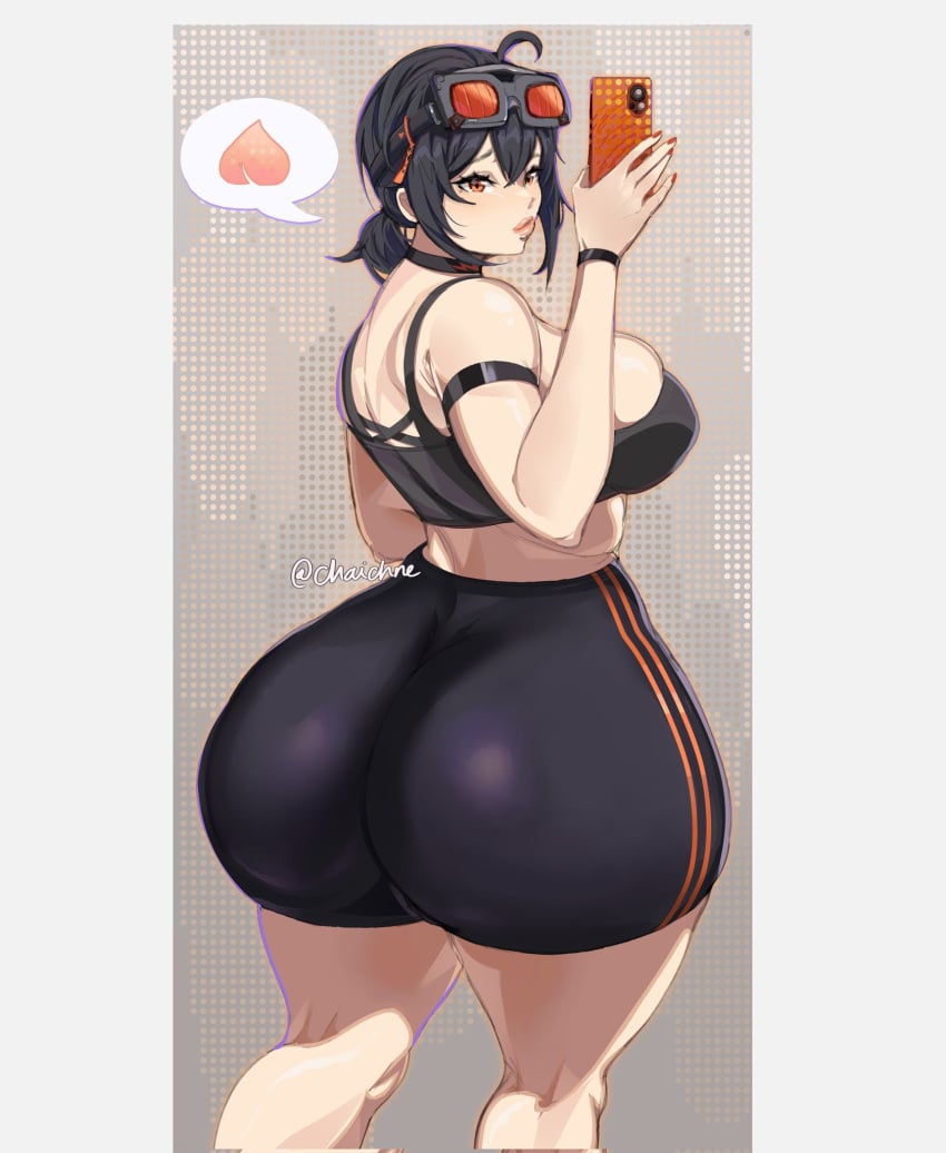 1girls ass breasts chaichne female female_only grace_howard large_ass large_breasts phone selfie short_shorts shorts solo zenless_zone_zero