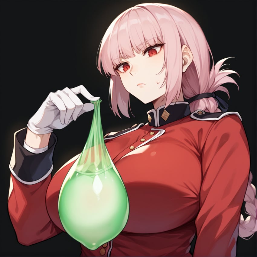 ai_generated condom_balloon cum cum_in_condom fate/grand_order fate_(series) florence_nightingale_(fate) holding_condom huge_breasts kao140522 nightingale_(fate/grand_order) pink_hair red_eyes used_condom