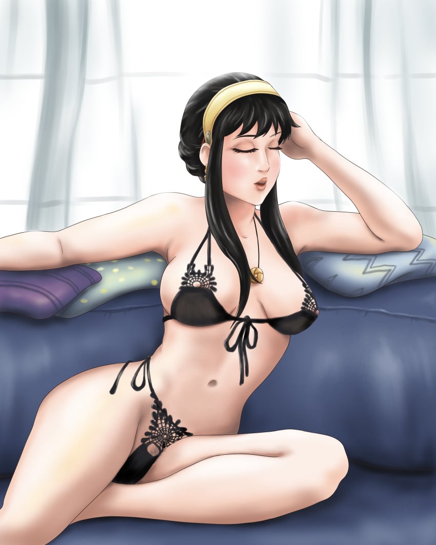 allthefantasies black_hair black_panties breasts female female_only lace_panties open_mouth panties picot_trim picot_trim_bra picot_trim_panties solo spy_x_family tagme yor_briar