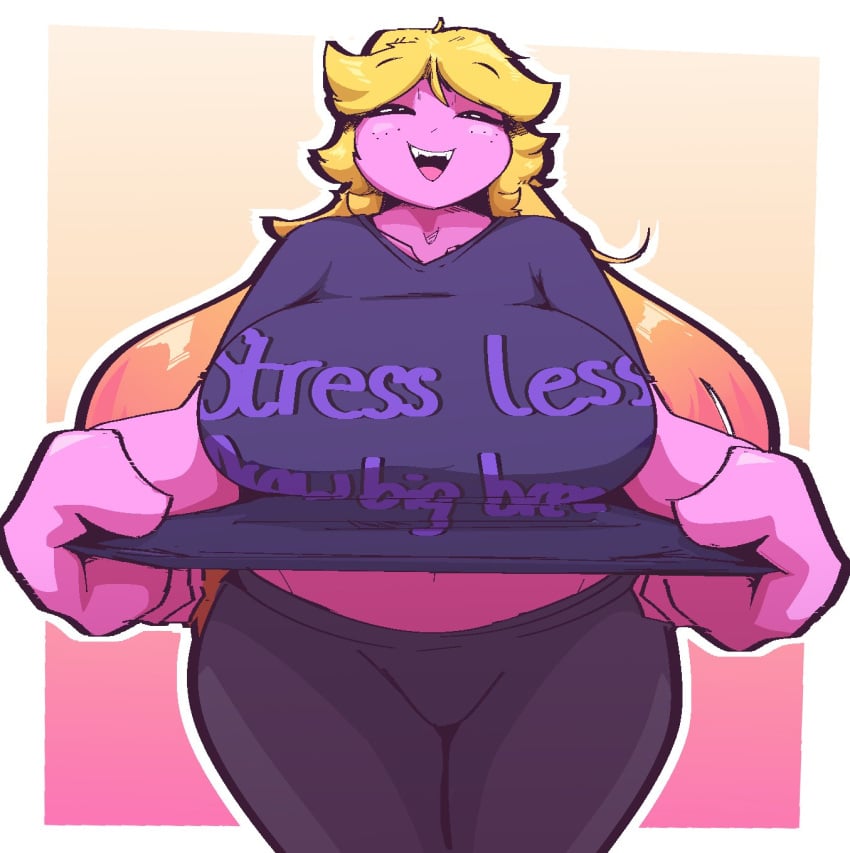 big_breasts bloobiesus breasts female shirt_text tagme