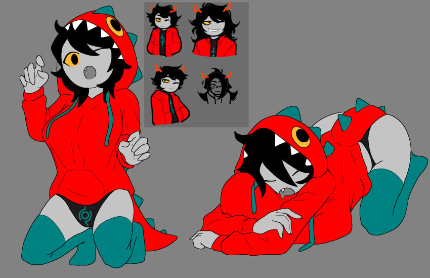 confusedsabron homestuck homestuck_troll hoodie huge_breasts original_character sleeping thighhighs