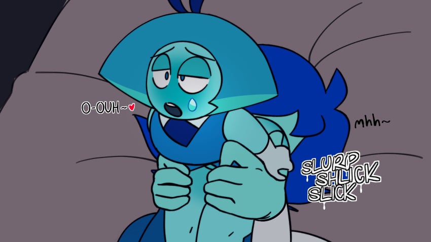 aquamarine_(steven_universe) blue_eyes blue_hair blue_skin cartoon_network eating_ass eating_pussy extreme_size_difference facesitting gem_(species) grabbing_hand grabbing_legs half-dressed isketch_smut labradorite_(isketch_smut) laying_down laying_on_bed looking_pleasured moaning onomatopoeia rimming sitting sitting_on_face size_difference steven_universe thick_thighs