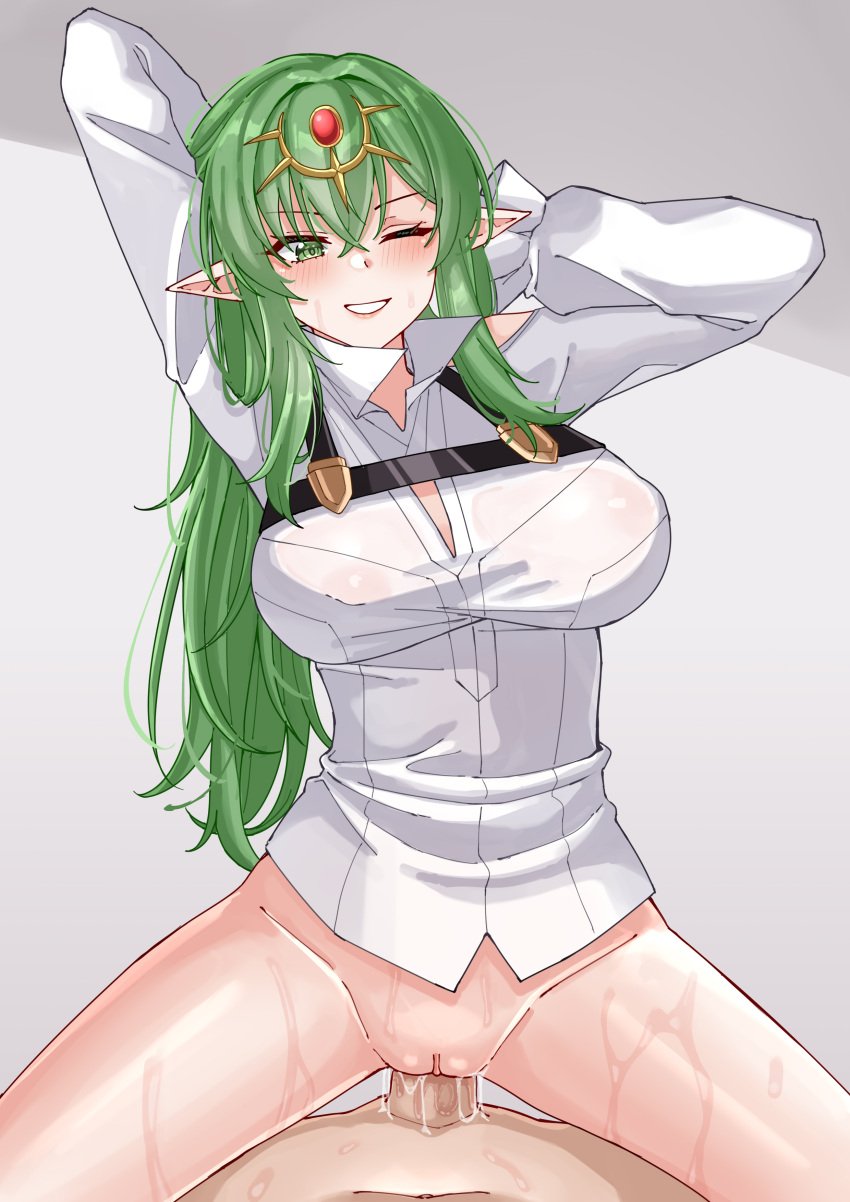 1girls cosplay cowgirl_position fire_emblem fire_emblem_awakening green_eyes green_hair honkai:_star_rail kafka_(honkai:_star_rail)_(cosplay) large_breasts male_pov nintendo one_eye_closed pov rynn_(darknescorez) sweatdrop tiki_(adult)_(fire_emblem) tiki_(fire_emblem) vaginal_penetration