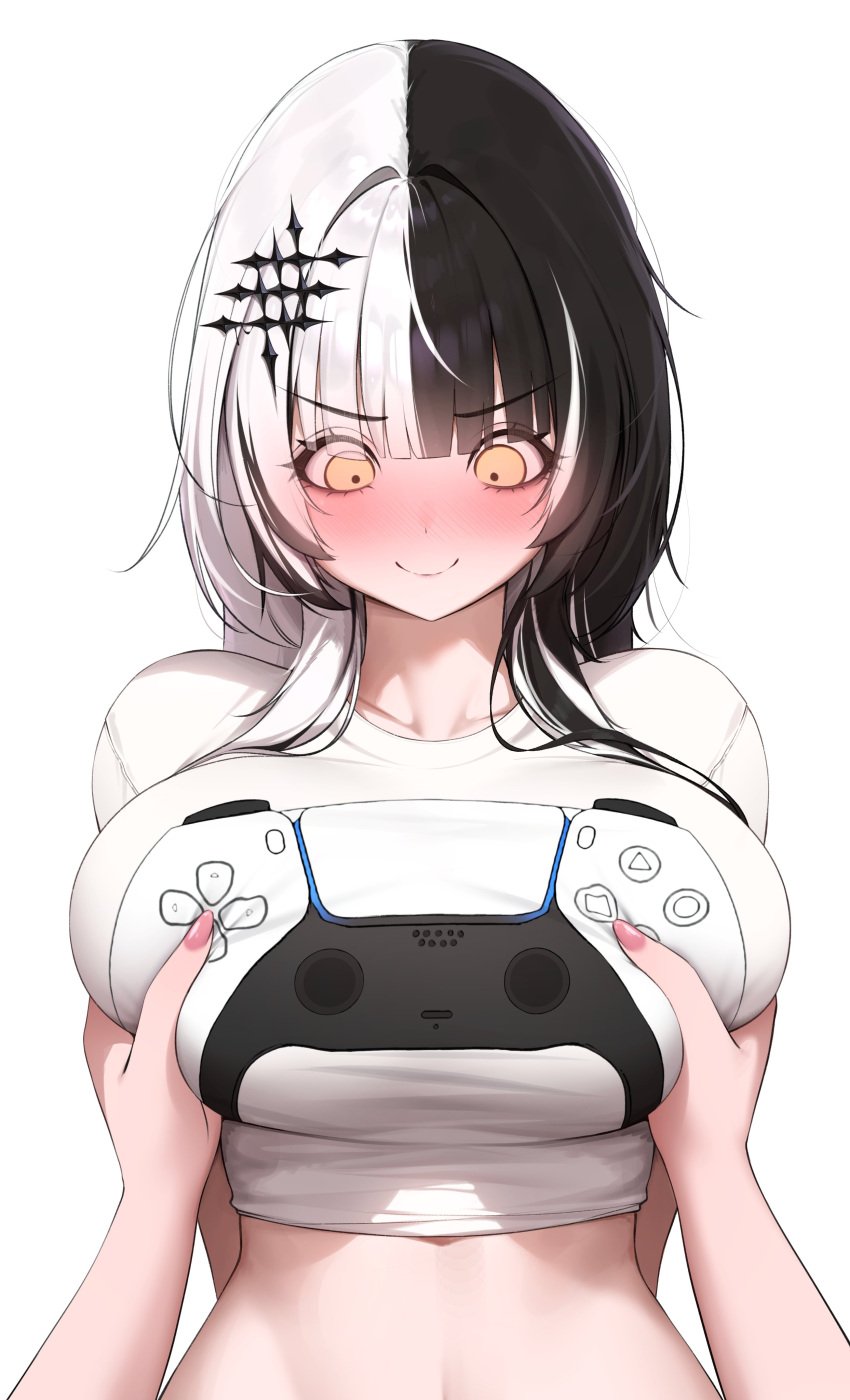 big_breasts blush hololive hololive_english hololive_english_-advent- ps5_controller shiori_novella tagme