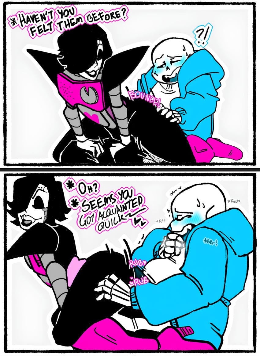 2boys blush clothed clothing comic fat_ass grinding grinding_on_penis grinding_through_clothes high_heel_boots male male/male mettaton mettaton_ex nsfwshamecave pleasure_face robot robot_boy sans shaking ship skeleton sweat sweatdrop sweating teasing thick_thighs trembling twitch_lines twitching undertale undertale_(series) whimpering