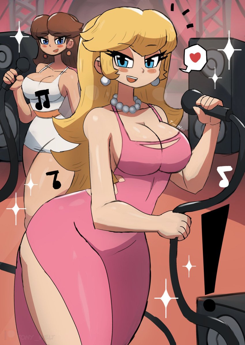 2girls breasts clothed dress female mario_(series) princess_daisy princess_peach tagme tony_welt