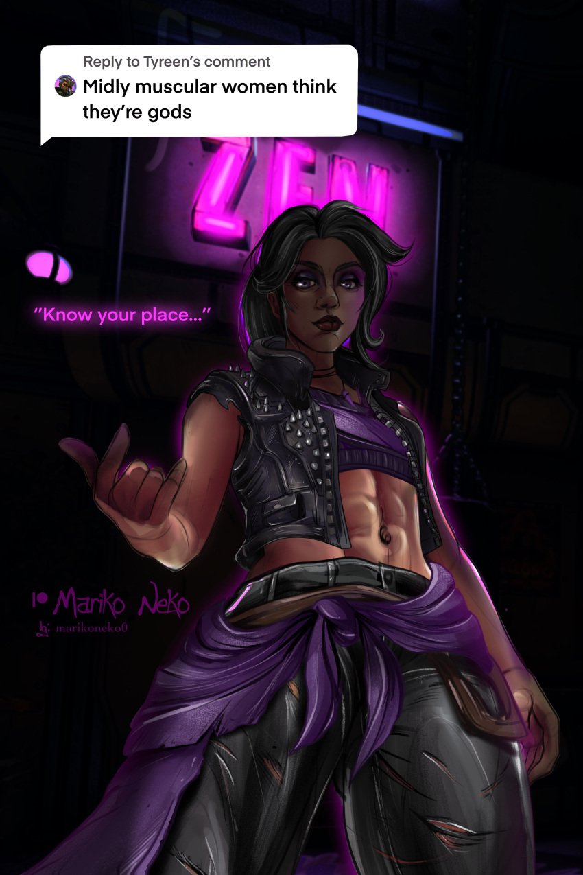 1girls abs amara_(borderlands) black_hair borderlands borderlands_3 dark-skinned_female dark_skin female indian indian_female know_your_place marikoneko marikoneko0 meme mildly_muscular_woman muscular muscular_female tagme tiktok