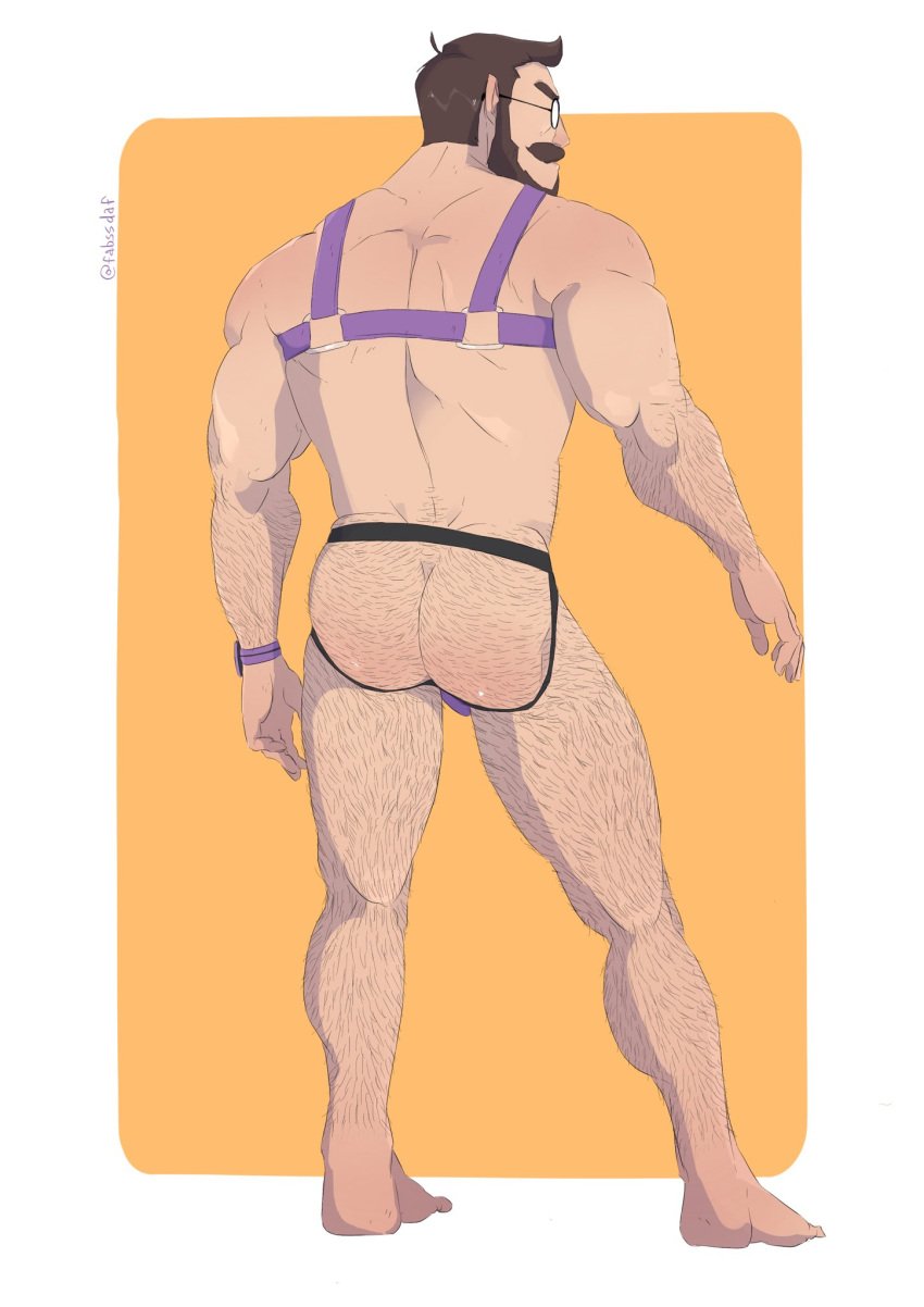 back_view fabssdaf glasses jockstrap male male_focus male_only solo_male