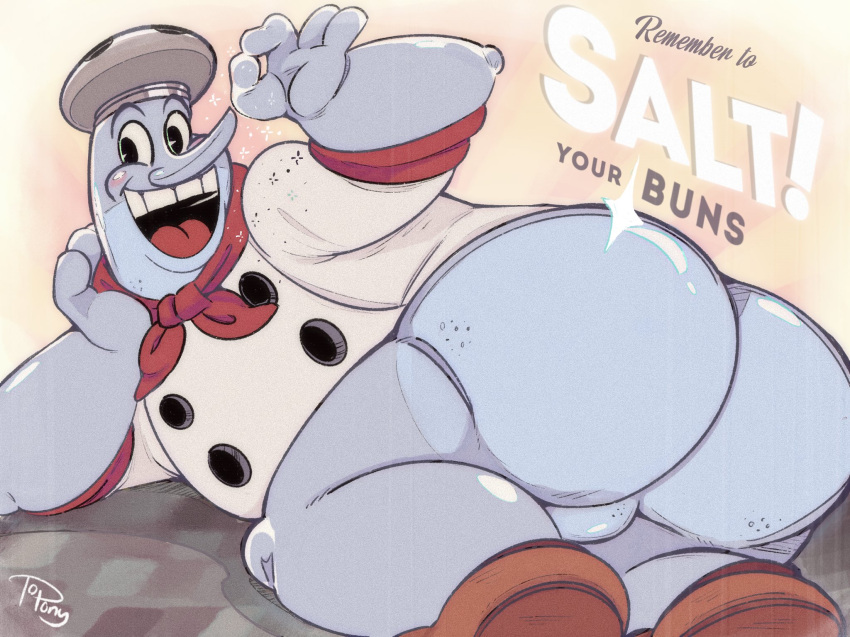 1boy ass ass_focus chef_saltbaker cuphead:_the_delicious_last_course cuphead_(game) gay looking_at_viewer male male_only smiling_at_viewer tagme topony