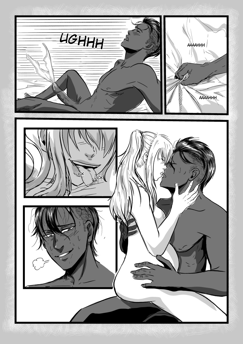 1girls absurdres bite biting black_and_white black_and_white_dress black_hair blonde_hair blood_bond blush colored_skin comic comic_page cowgirl_position cum cum_on_bed cum_on_body cum_out_mouth dark-skinned_male dark_hair dark_skin deepthroat doggy_style dress drooling ejaculation fellatio female fringe greek_mythology hand_on_hip hand_on_neck handjob handjob_while_sucking happy highres holding interracial kissing licking licking_cum manga manga_page mari_vill moan moaning monstershake muscular muscular_male naked_female naked_male nude nude_female nude_male oral penis penis_biting penis_grab penis_suckle petite pleasure_face ponytail pregnant romantic saliva saliva_on_penis sitting sitting_on_lap sitting_on_person sucking sweat titan_(greek_mythology) tongue_out topless topless_male typhon typhon_(blood_bond) typhon_titan vaginal_penetration white_hair white_skin white_skinned_female