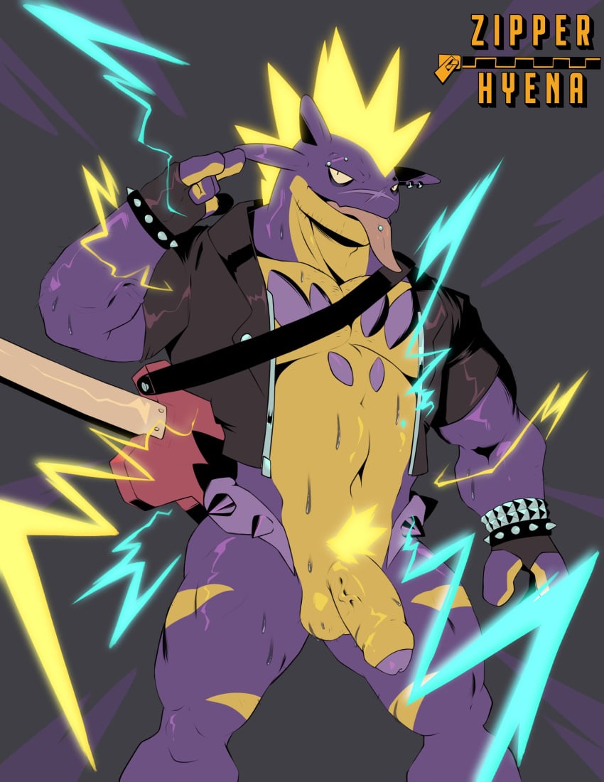 2022 absurd_res alternate_version_at_source amped_toxtricity anthro balls biceps biped bottomless clothed clothing digital_media_(artwork) electricity foreskin genitals glans guitar hi_res humanoid_genitalia humanoid_penis male male_only mohawk muscular muscular_anthro muscular_male musical_instrument navel nintendo open_mouth partially_retracted_foreskin pecs penis piercing plucked_string_instrument pokémon_(species) pokemon portrait pubes purple_body solo string_instrument three-quarter_portrait tongue tongue_out tongue_piercing topwear toxtricity vein veiny_penis vest video_games yellow_body zipperhyena