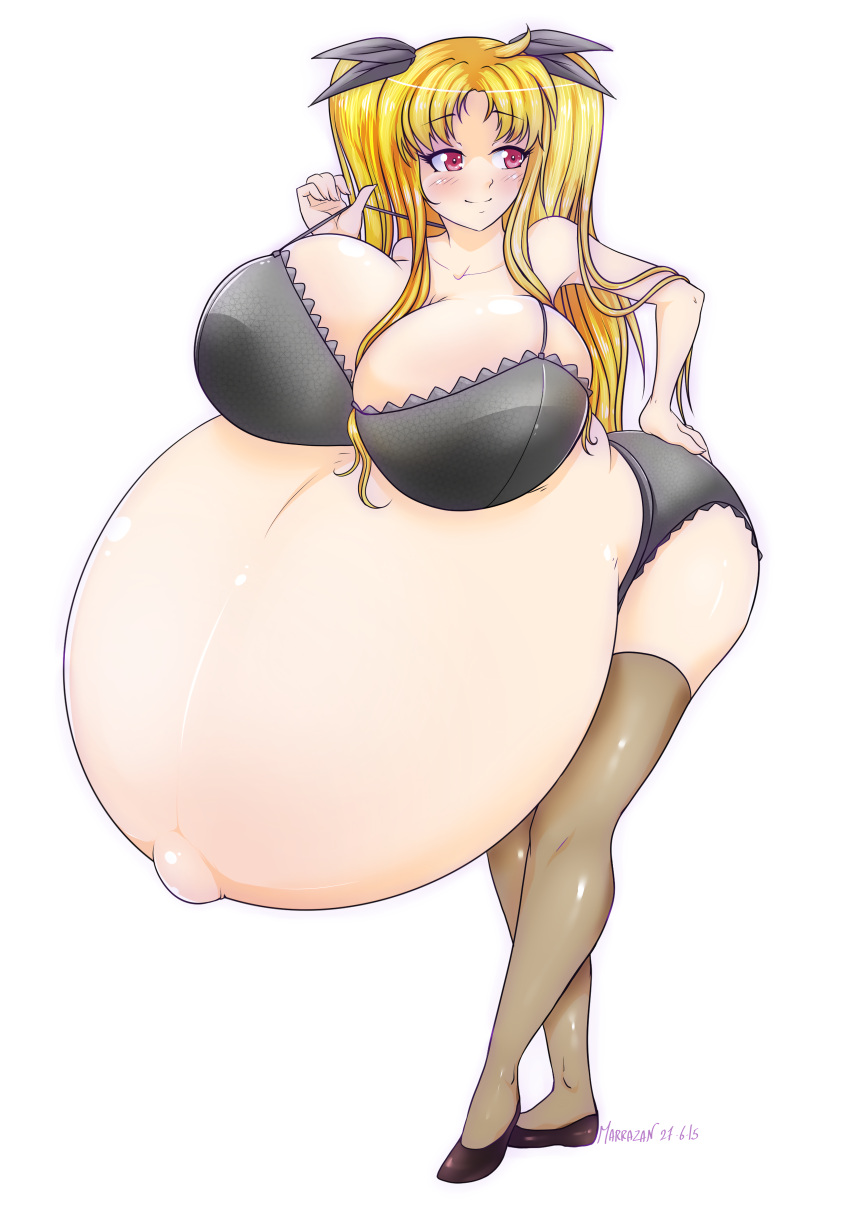 1girls belly_bigger_than_head bra breasts_bigger_than_head enormous_breasts fate_testarossa huge_breasts hyper hyper_belly looking_back mahou_shoujo_lyrical_nanoha mahou_shoujo_lyrical_nanoha_strikers marrazan massive_breasts overflowing_breasts tagme underwear