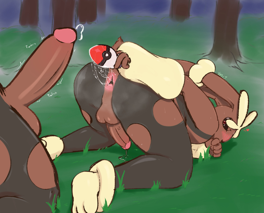 2d 2d_(artwork) absurd_res anthro anus ass balls bent_over blush bodily_fluids brown_body buttplug clothing duo faceless_character furry genital_fluids genitals grass heart hi_res kneeling legwear looking_back lopunny male male/male mega_evolution mega_lopunny night nintendo nude on_ground outside penetration penis plant plug_(sex_toy) pokémon_(species) pokemon pokemon_(species) precum presenting sex_toy shadow simple_background sp_advanced sweat text thigh_highs torn_clothing video_games