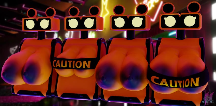 3d 3d_(artwork) 4girls big_breasts breasts five_nights_at_freddy's five_nights_at_freddy's:_security_breach geodat64 huge_breasts patpat robot tagme wet_floor_bot_(fnaf)