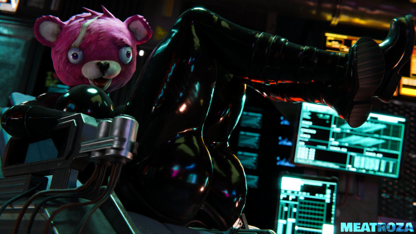 3d bear bear_ears bear_girl cuddle_team_leader fortnite fortnite:_battle_royale latex latex_suit meatroza pink_bear pink_eyes pink_hair seductive showing_off