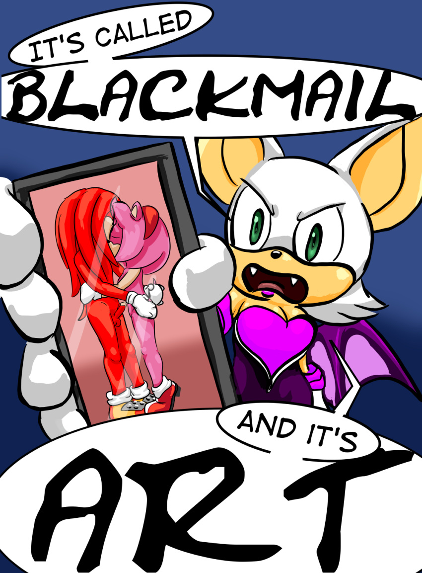 amy_rose anthro ass balls blackmail breasts cellphone cheating chiropteran clothing dialogue duo echidna eulipotyphlan female genitals gloves green_eyes handwear hedgehog hi_res hidden_camera implied_infidelity infidelity knuckles_the_echidna lettherebecolor male male/female mammal membrane_(anatomy) membranous_wings monotreme netorare ntr nude open_mouth penis phone pink_body rouge_the_bat sega simple_background sonic_(series) sonic_the_hedgehog_(series) speech_bubble wings