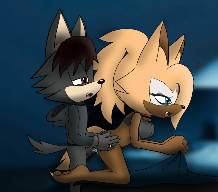 1boy 1boy1girl 1girls absurd_res anthro anthro_on_anthro anthro_only bed bedroom blonde_hair blonde_tail blue_eyes bottomless bra brown_body brown_fur canid canine claws cum_in_pussy doggy_style doggy_style_position erection fan_character fangs female gloves grabbing_sheets gray_body gray_fur hair half-closed_eyes heart hi_res hoodie idw_comics idw_publishing jewelry kneeling male male/female mobian_(species) mostly_nude mostly_nude_female necklace original_character partially_clothed paw_feet paws penetration penis ponytail pussy red_eyes red_hair ring sega sonic_(series) sonic_the_hedgehog_(comics) sonic_the_hedgehog_(idw) sonic_the_hedgehog_(series) standing standing_doggy_style straight tail underwear vaginal_penetration whisper_the_wolf whispo whispo_(artist) wolf zen_the_wolf