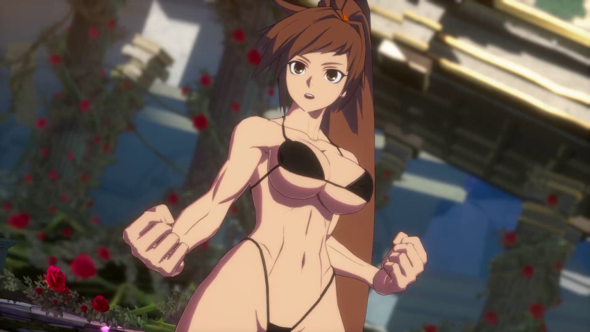 1girls 3d arc_system_works big_breasts bikini black_bikini breasts brown_eyes brown_hair busty cleavage dnf_duel dungeon_and_fighter female female_only fighter_(dungeon_and_fighter) highres in-game large_breasts legs long_hair mod navel ponytail screencap solo striker_(dungeon_and_fighter) swimsuit thighs thong_bikini toned underboob voluptuous