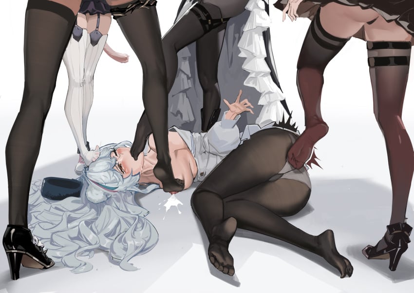 5girls absurdres abuse animal_ears arknights bear black_pantyhose black_socks bullying caijidayisheng commentary_request feet female_only femdom femsub foot_focus foot_in_another's_face foot_on_face foot_on_head foot_worship goldenglow_(arknights) high_heels highres kicking lactation legs lezdom licking licking_foot multiple_girls no_shoes panties pantyhose pantyshot penance_(arknights) polar_bear rosa_(arknights) sadism socks soles specter_(arknights) specter_the_unchained_(arknights) surtr_(arknights) thigh_socks thighhighs toe_sucking toes trample underwear violence white_hair white_socks yuri