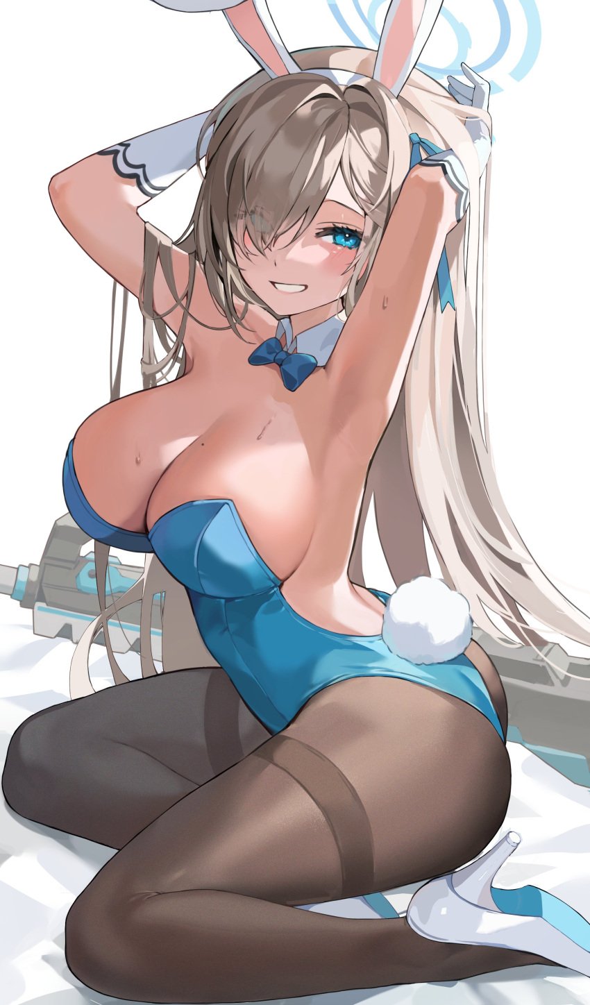 1girl 1girls ass asuna_(blue_archive) asuna_(bunny)_(blue_archive) asuna_(bunny_girl)_(blue_archive) beauty_mark beauty_mark_on_breasts big_ass big_breasts big_butt blonde_hair blue_archive blue_hair breasts bunny_costume bunny_ears bunnysuit cleaning_&_clearing_(blue_archive) huge_ass huge_breasts huge_butt kithera large_ass large_breasts large_butt millennium_science_school_student on_floor on_knees pantyhose rateka seductive_smile smile smiling sweat sweating sweaty tagme tagme_(artist) thick thick_thighs thighs tongue_out visible_breath