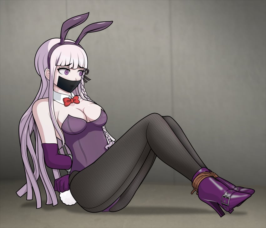 1girls alternate_version_available bound_ankles bound_wrists breasts bunny_ears bunny_girl bunny_tail bunnysuit cleavage danganronpa danganronpa:_trigger_happy_havoc danganronpa_1 female female_only gag gagged gloves just_some_guy kirigiri_kyouko smooth_skin solo tied_up tights