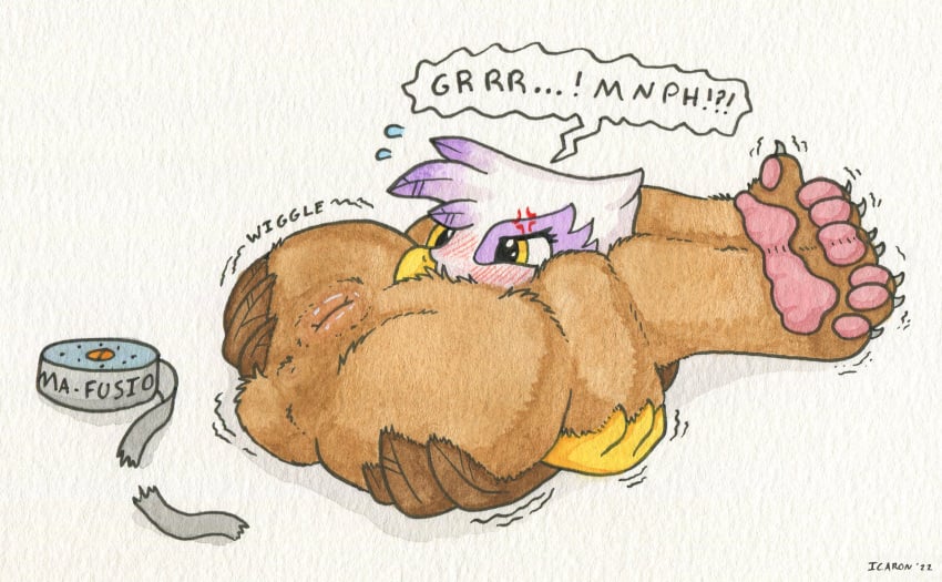 female flexible friendship_is_magic fused_arms fused_legs gilda_(mlp) hasbro hi_res icaron living_sex_toy loss_of_speech muffled my_little_pony objectification pawpads paws permanent quadruped solo struggling transformation transformation_mechanism what