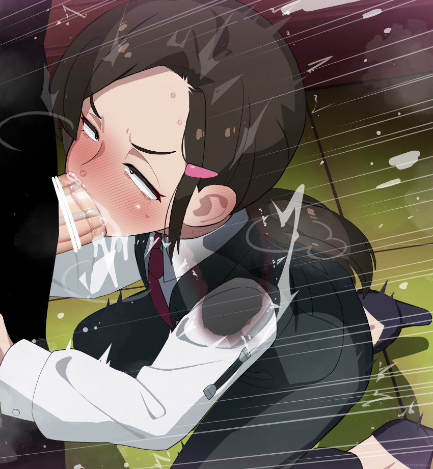 1boy 1girls absurd_res adult akiba_maid_sensou black_hair blowjob blush censor_bar censored censored_penis clothed_female clothed_male clothed_sex clothes deepthroat fellatio female femdom flat_chest fully_clothed fully_clothed_female heavy_breathing hi_res kneeling male malesub manager mature_female mizumizuni oral penis saliva straight sucking sweat sweatdrop tenchou_(akiba_maid_sensou) veiny_penis visible_breath x-ray yasuko_yaegashi