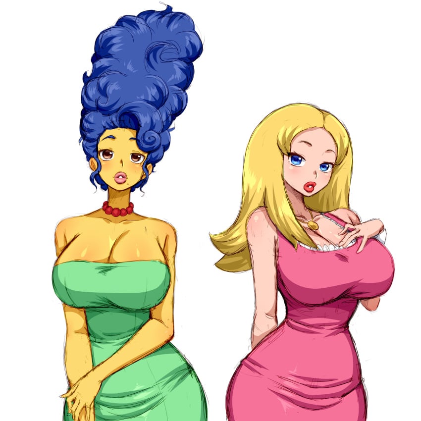 2girls american_dad big_breasts breasts crossover female francine_smith hourglass_figure marge_simpson multiple_girls realistic simmsy tagme the_simpsons