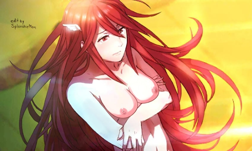 1girls breasts completely_nude cordelia_(fire_emblem) edit embarrassed female female_only fire_emblem fire_emblem_awakening hair_ornament long_hair medium_breasts nintendo nipples nude nude_female nude_filter red_eyes red_hair solo splooshiemon very_long_hair