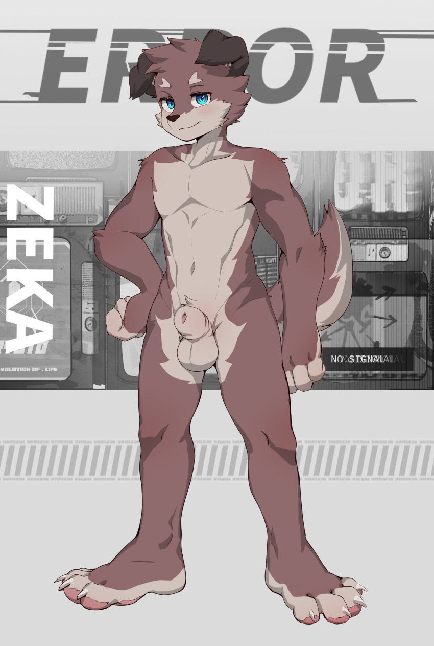 absurd_res alanisawolf777 animal_genitalia balls blue_eyes canid canine canis claws countershade_face countershade_fur countershade_torso countershading domestic_dog floppy_ears fur genitals hi_res kemono mammal nude sheath zeka_(alanisawolf777)