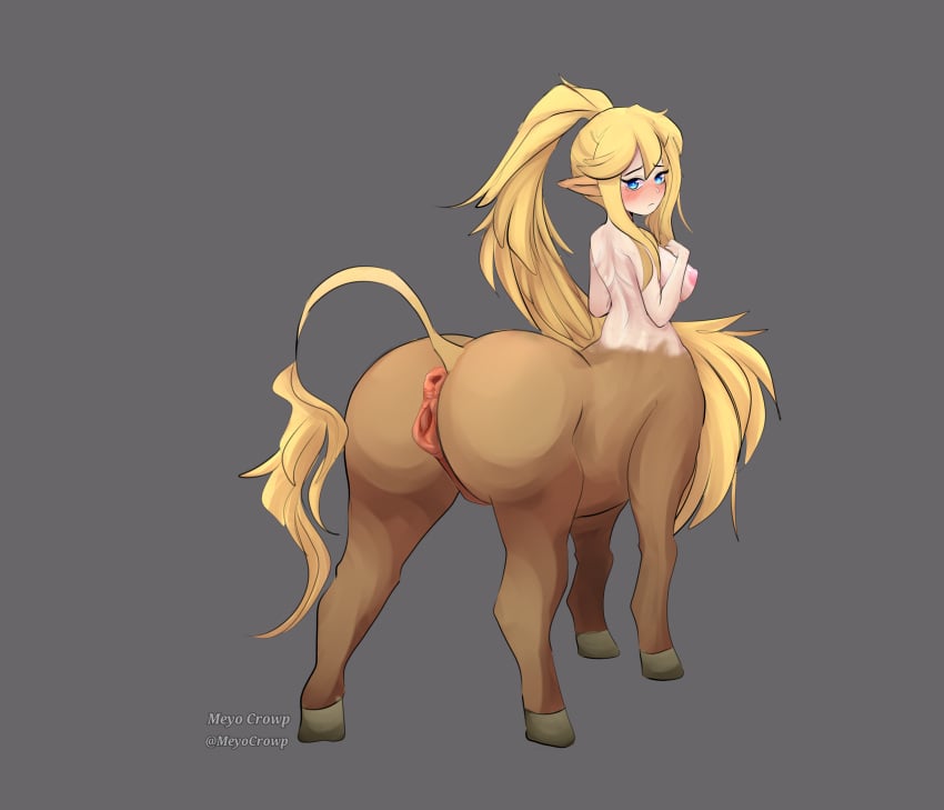 absurd_res animal_genitalia_on_humanoid animal_pussy ass blonde_hair blush breasts centaur centorea_shianus coo_meyo equid_taur horse_anus_on_humanoid horse_pussy_on_humanoid light-skinned_female light_skin long_hair looking_away monster_girl monster_musume_no_iru_nichijou shy tagme taur