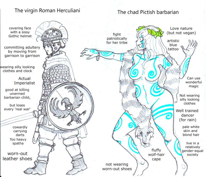 ancient ancient_rome anonhistory anonhistory_(artist) barbarian celt celtic chad female historical history meme northern_european pictish roman roman_empire rome scottish virgin virgin_vs._chad