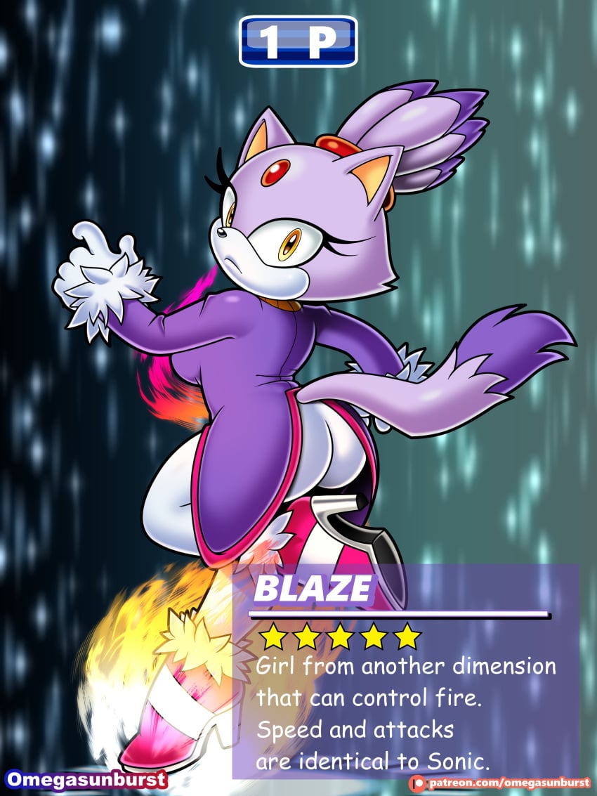 1girls anthro ass big_ass blaze_the_cat breasts cat cat_ears cat_tail female female_only fire furry gloves handwear high_heels lavender_fur looking_at_viewer omegasunburst patreon posing purple_fur sega sonic_(series) sonic_adventure_2 sonic_the_hedgehog_(series) surprised_expression tagme tail text white_fur yellow_eyes