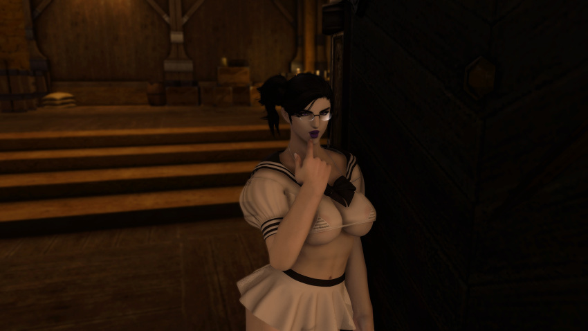 3d bimbo final_fantasy final_fantasy_xiv gpose(ffxiv) nipples nipples_visible_through_clothing pale-skinned_female pale_skin roegadyn skirt tagme thick_lips waemthota_zirnwyb