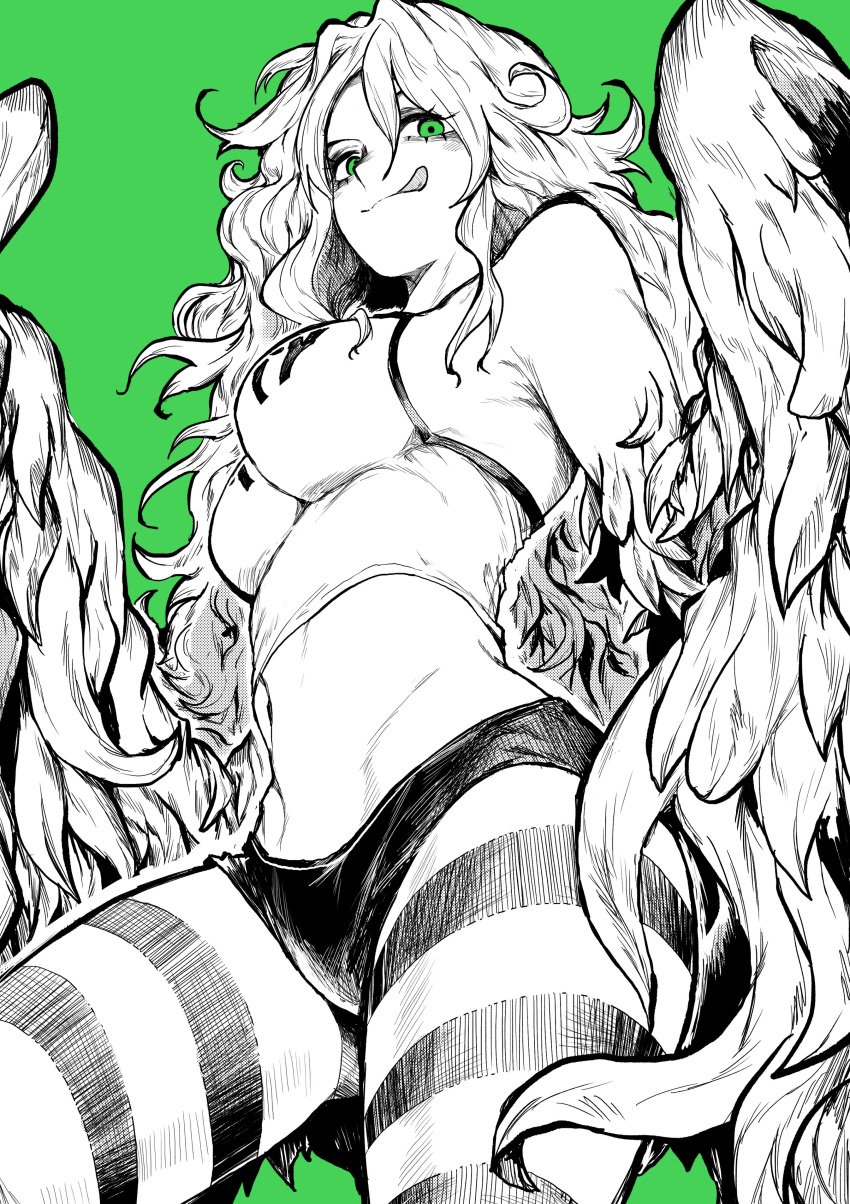 abs belly belly_button big_breasts bird_girl breasts feathers female female_only green_eyes harpy harpy_humanoid large_breasts licking_lips midriff monet_(one_piece) monster_girl one_piece tagme tank_top tongue wings yotsumi_shiro