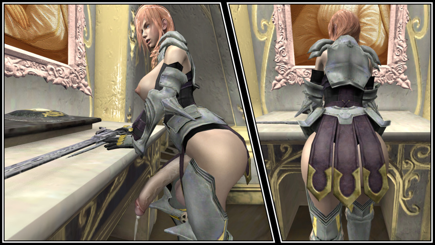 1futa 3d armor big_balls big_breasts big_butt big_penis canastus cleavage cum cum_drip curvy eclair_farron ejaculation erection final_fantasy final_fantasy_xiii final_fantasy_xiii-2 futa_only futanari hips huge_cock human mammal partially_clothed penis pink_hair pinup solo source_filmmaker