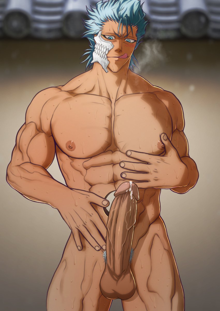 balls bara big_balls big_penis bleach boner erection gay grimmjow_jaegerjaquez hydaria male male_only muscles muscular penis precum solo solo_male steamy_breath sweaty