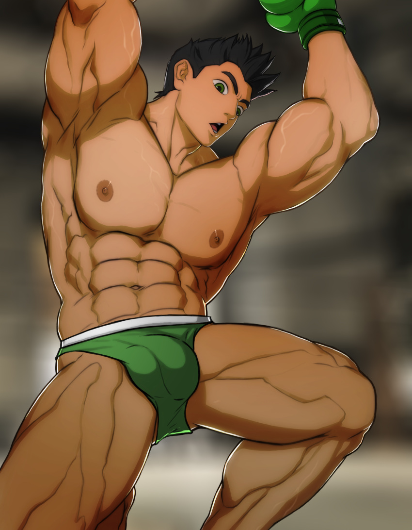 balls bara big_balls big_penis boxing_gloves briefs briefs_only bulge gay green_briefs green_underwear hydaria little_mac male male_only muscles muscular nintendo penis punch_out solo solo_male spread_legs underwear