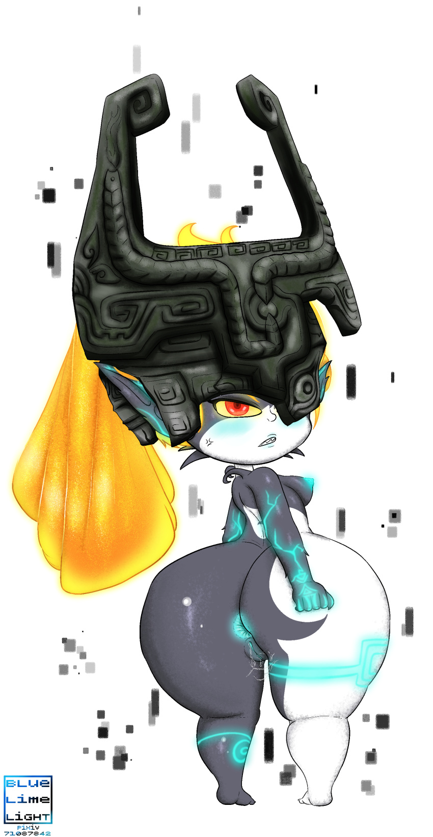 alpha_channel angry annoyed anus anus_peek ass ass_focus bioluminescence blue_blush bluelimelight female female_only hand_mark headgear helmet imp imp_midna looking_at_viewer looking_back midna perky_breasts perky_nipples ponytail pussy pussy_juice pussy_juice_drip pussy_juice_string shortstack the_legend_of_zelda transparent_background twilight_princess wide_hips