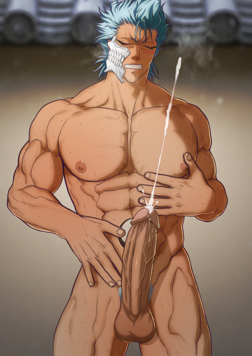 balls bara big_balls big_penis bleach boner cum erection gay grimmjow_jaegerjaquez hydaria male male_only muscles muscular orgasm penis solo solo_male steamy_breath sweaty