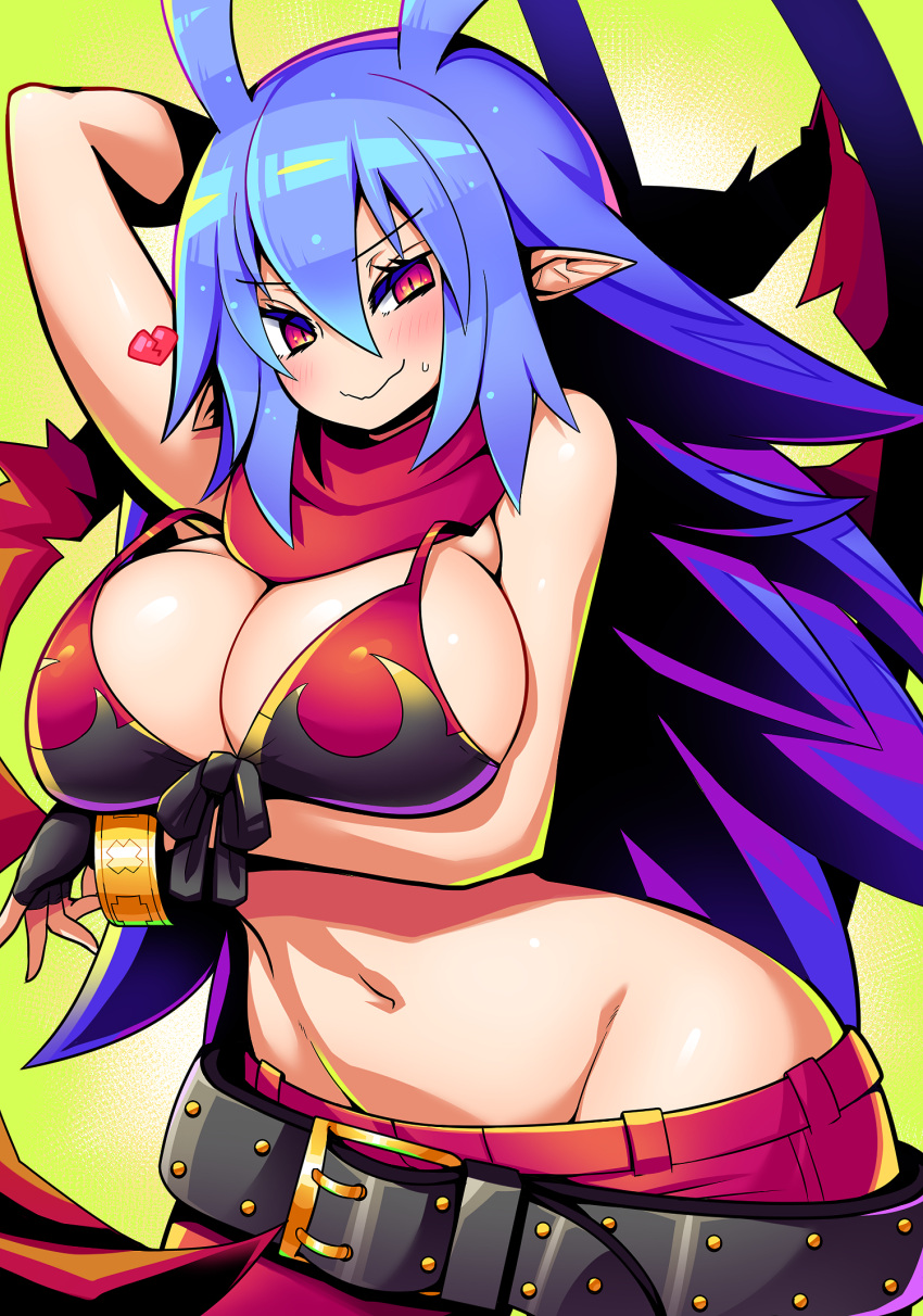 1girls bikini bikini_top blue_hair blush breasts disgaea disgaea_d2 female kara_age laharl laharl-chan large_breasts nippon_ichi_software red_eyes