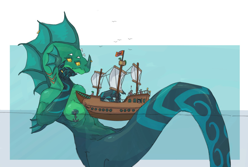 anchor anthro big_breasts breasts exclamation_point female flag giantess sea_monster ship tagme zedsnsfw