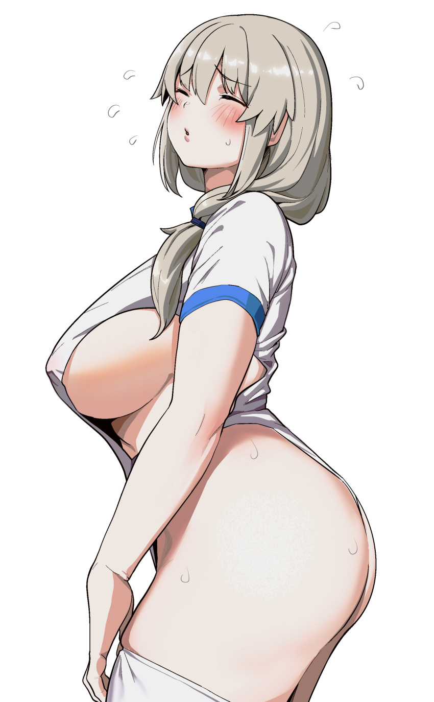 1girls ass big_ass big_breasts blush breasts closed_eyes cloudy_rain4 female mature_female milf ponytail sideboob solo standing thick_thighs thighs uzaki-chan_wa_asobitai! uzaki_tsuki wide_hips